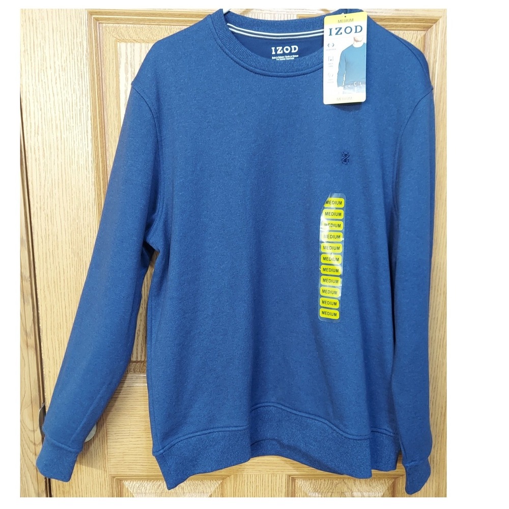 Izod Mens Medium Sportflex Crewneck Sweatshirt True Blue Soft Touch Pullover